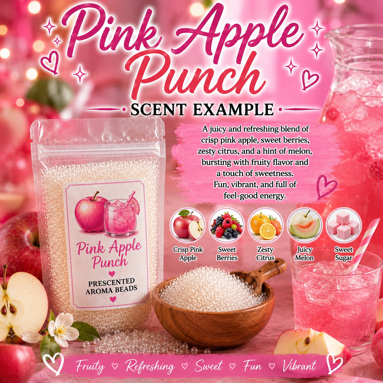 Pink Apple Punch Type Pre-Scented Aroma Beads