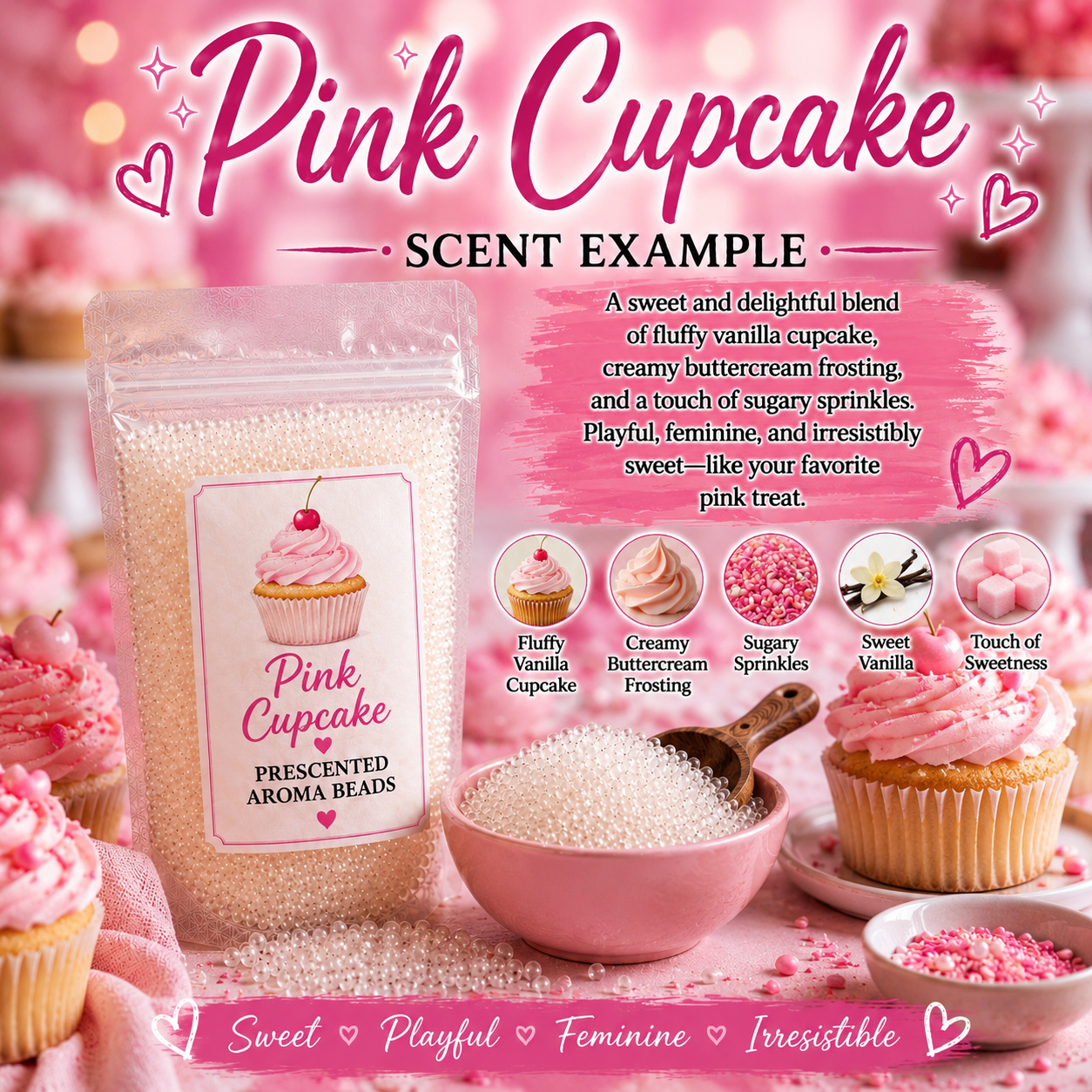 Pink Cupcake Type Pre-Scented Aroma Beads