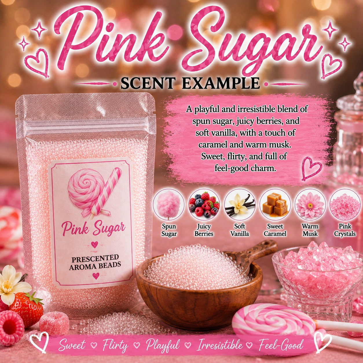 Pink Sugar Type Pre-Scented Aroma Beads