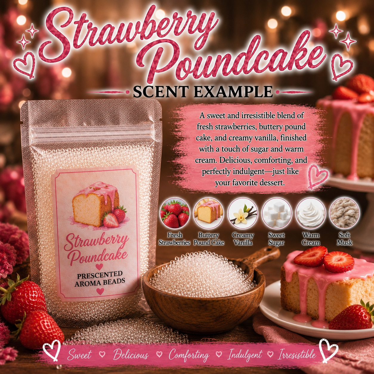 Strawberry Poundcake Type Pre-Scented Aroma Beads