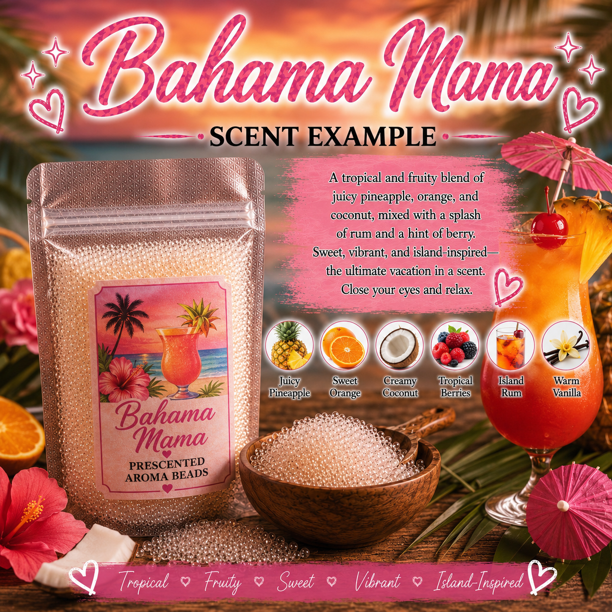 Bahama Mama Type Pre-Scented Aroma Beads