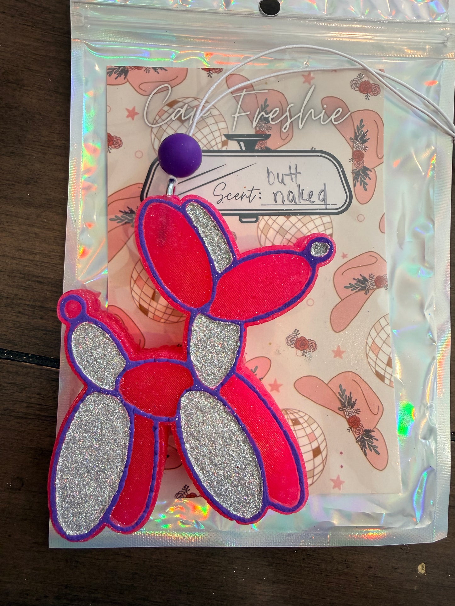 Balloon Dog Car Freshie Scent Butt Naked